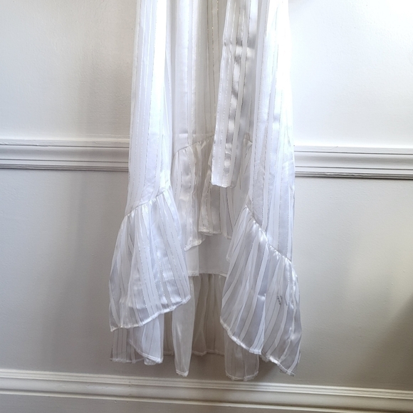 New Melissa Odabash Pearl White Look 9 Gold Striped Faux Wrap Midi Dress NWT - Picture 8 of 12